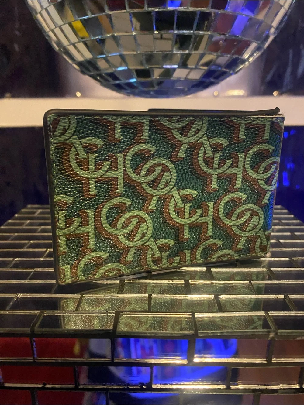 Coach Green and Brown Signature Monogram Card Holder